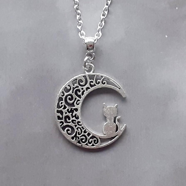 Moon and Cat Necklace 