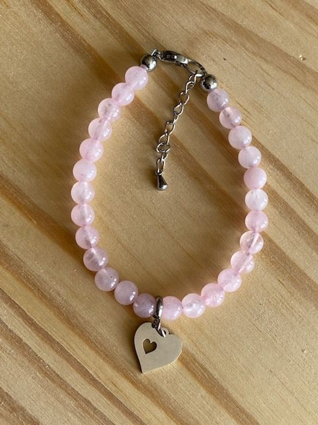 Bracelet Quartz Rose Coeur Design - Bracelet Cable 6 mm