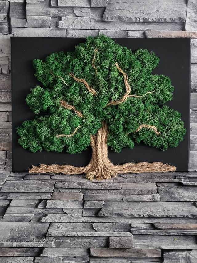 Moss Tree on Black Panel