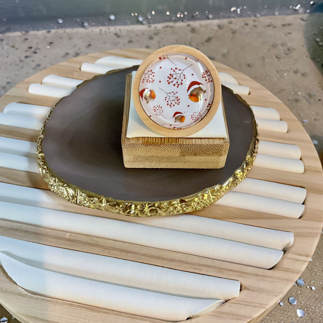 Handmade brooch with blue cute Robin design. Beautiful Christmas gift.