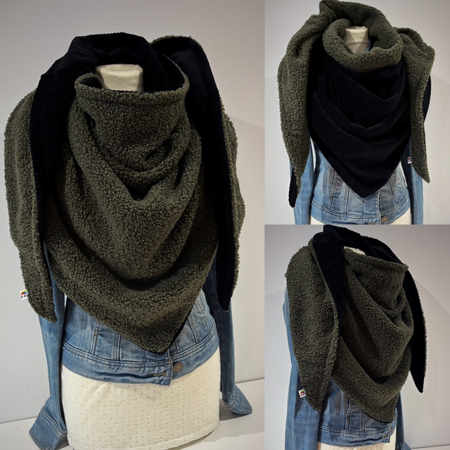 Maxi chèche, écharpe « Sherpa kaki et noire »
