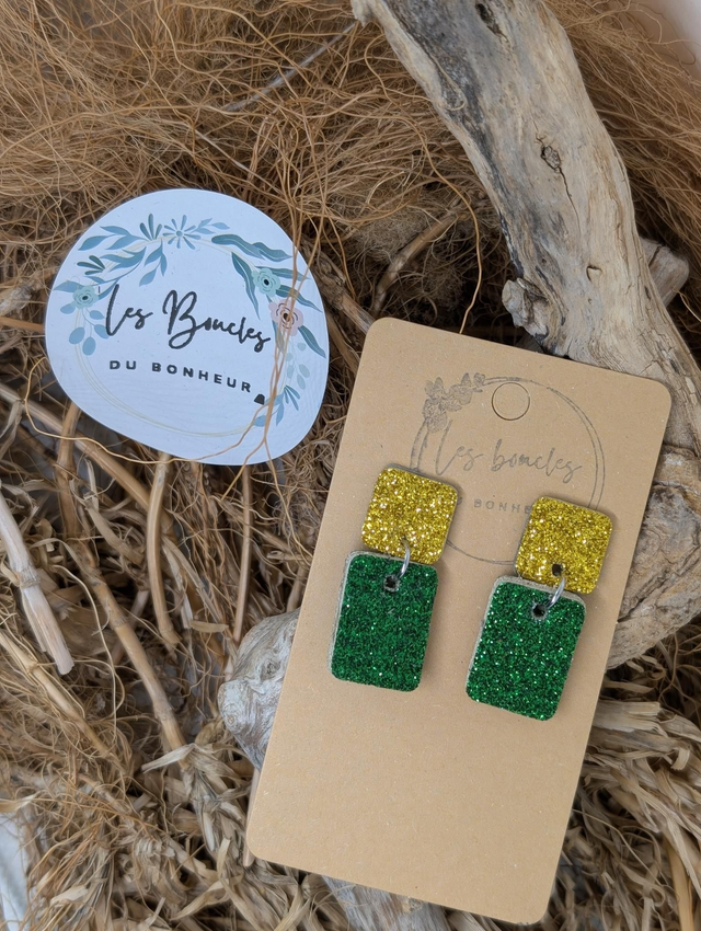 Boucles d'oreilles Anti Gaspi  paillettes vert or ag023