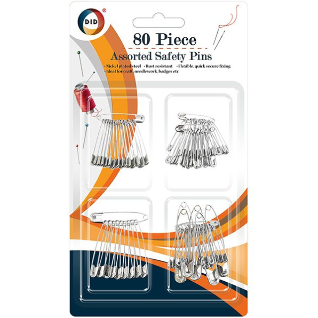 DID Assorted Safety Pins 80 pack - £1.50 per pack