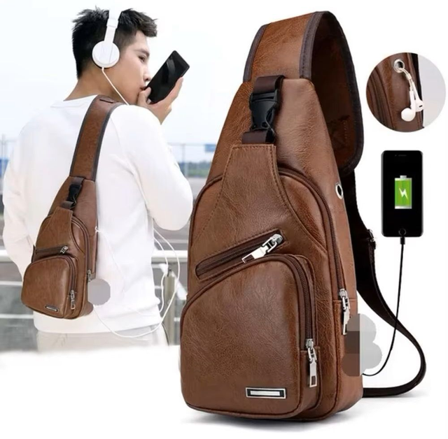 Sac à Bandoulière  Multifonctionnel, Chargement USB, Fermeture Éclair, Poitrine