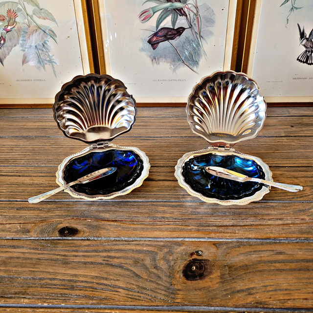 X Un beurrier coquillage argenté vintage, métal verre, Saint-Jacques