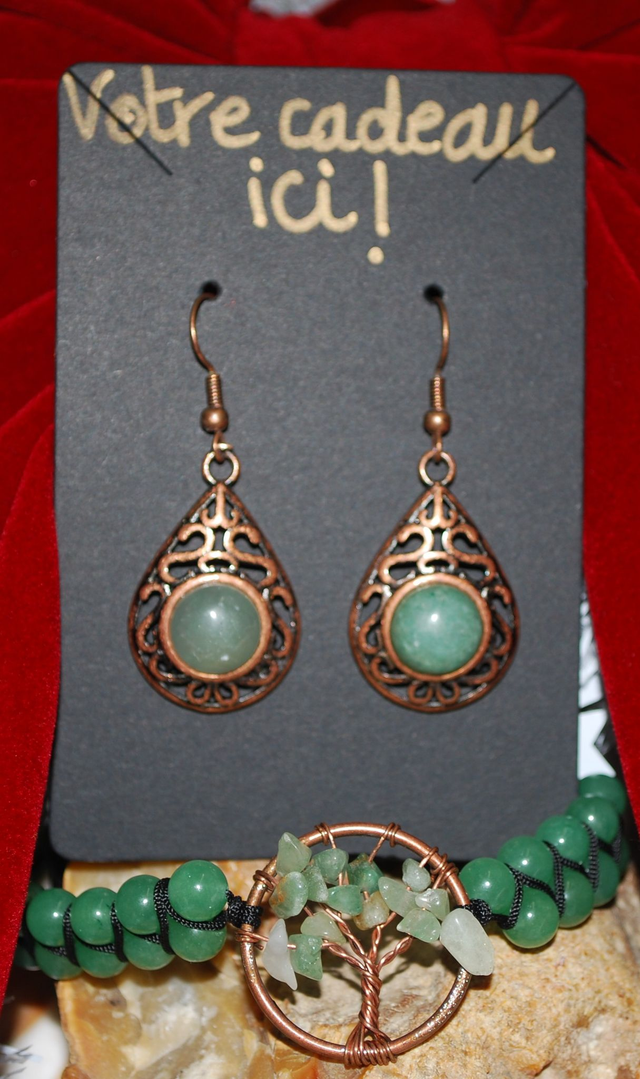 Le bracelet en aventurine verte arbre de vie acheté = une paire de boucle d'oreille assortie
