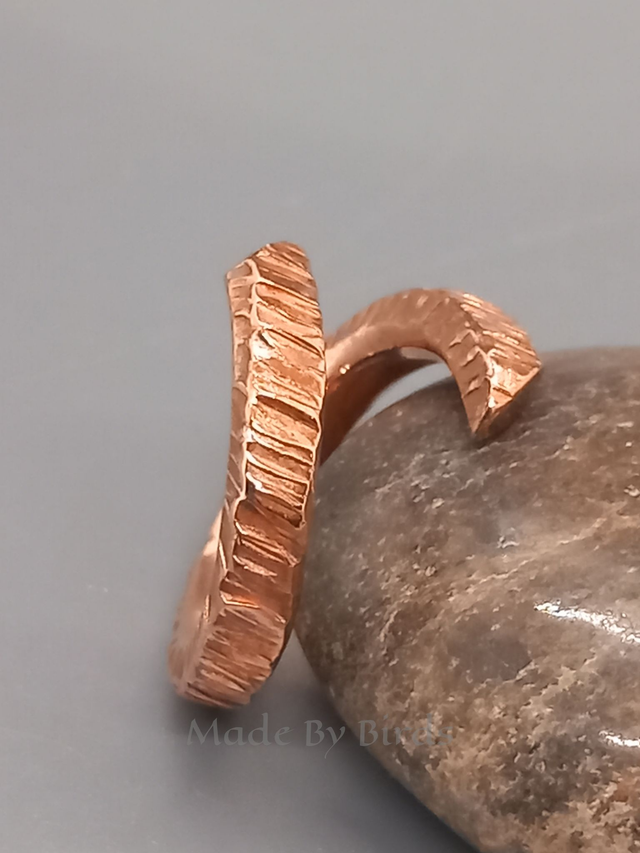 Raw Copper Open Bypass Ring Chunky Hammered Finish