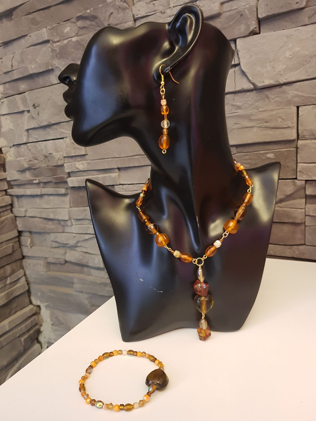 Parure Bijoux Perles Naturelles Oranges Marrons