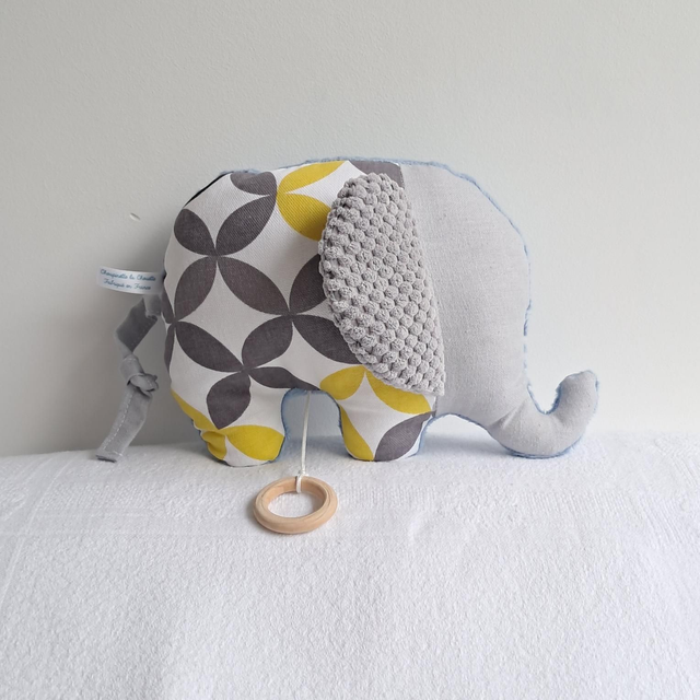 Éléphant musical gris/jaune
