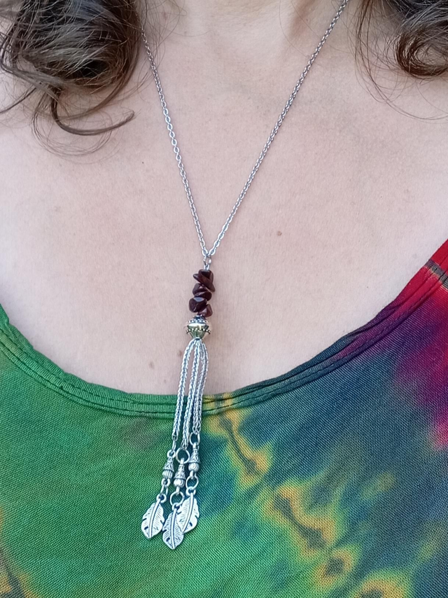 Garnet Crystal Stainless Steel Necklace 