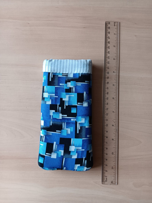 Padded Phone or Glasses Case, Blue Geometric pattern cotton fabric.