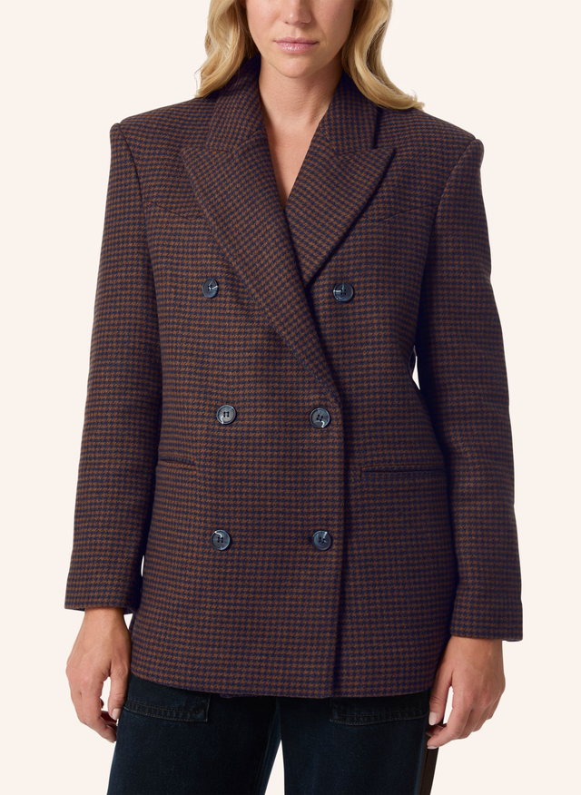 Camel/Navy Check Wool Blend Tailored Jacket