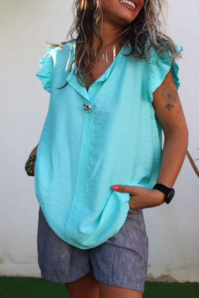 Blusa Boton Turquesa