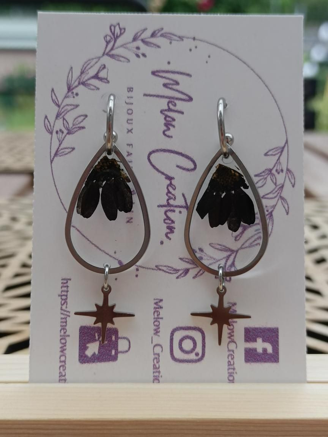 Boucles Fleur séchée Noire &amp; Étoiles