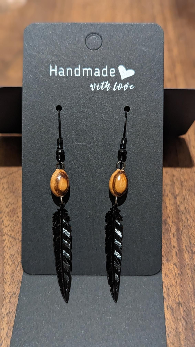 Boucles d'oreilles - Plume noire