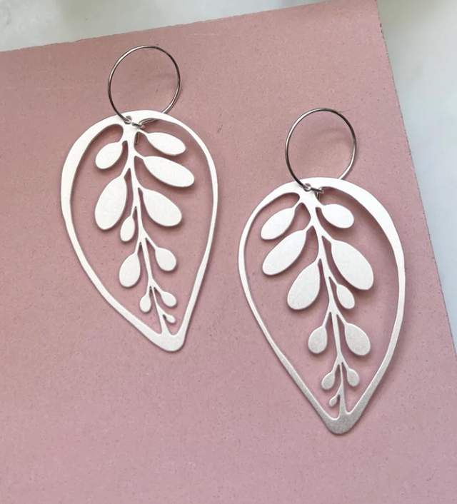 Silver Plant Drop Earrings