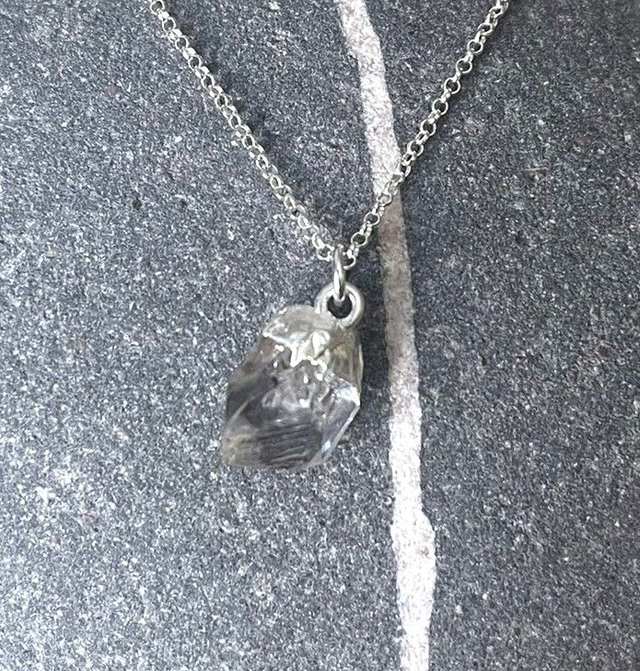 April - Herkimer diamond  birthstone necklace - raw &amp; topped with sterling silver