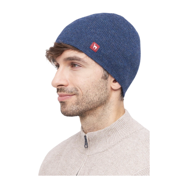 Alpaka Wendemütze – Jeansblau-Grau