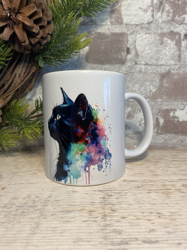 Watercolour Black Cat Gift Mug/Coaster Set