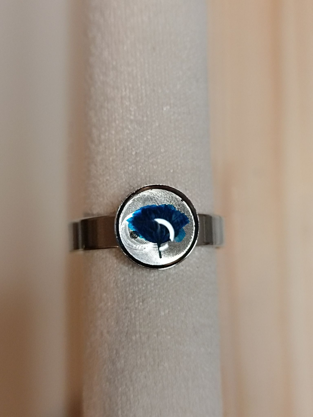 Bague fine réglable 8 mm - Fleur Bleue - Argent