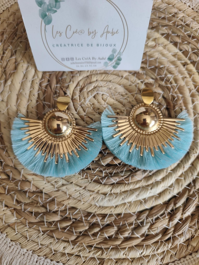 BO BOHEME GOLD DEMI LUNE/ POMPONS BLEU AZUR 0000678