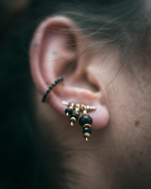 Climber Agates noires, Hématites dorées & Or laminé 14kt