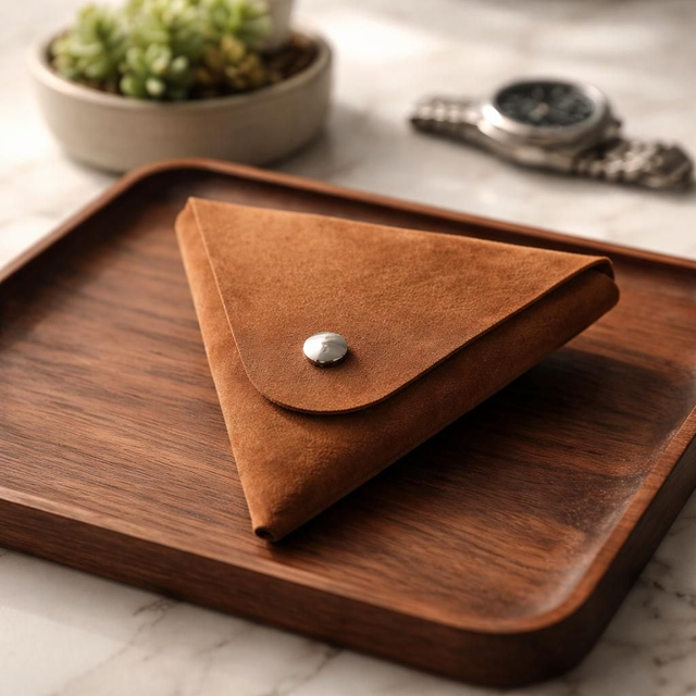 ✨️ PROMO ✨️ Porte-monnaie en cuir triangle - Marron clair