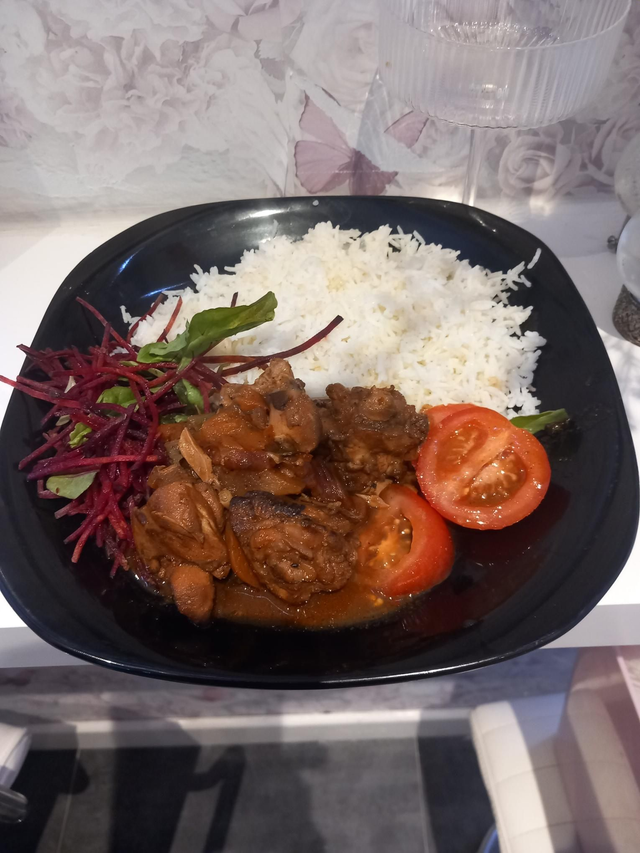 Stew chicken &amp;  Coconut Rice Free can off drink with all meals 