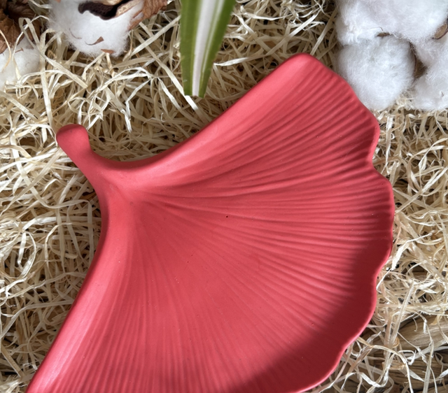 Plateau Ginkgo en Jesmonite : Rouge Corail