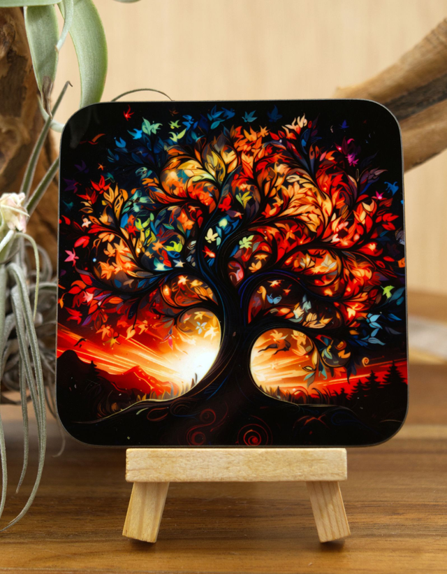 Coaster: Colorful Tree at Sunset – Unisub Sublimated Coaster