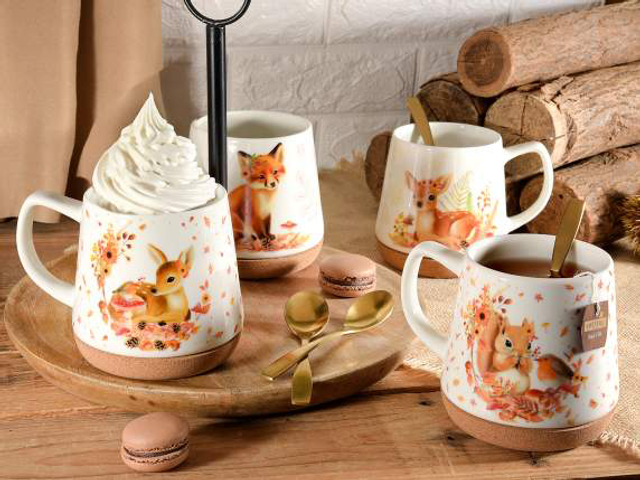 Tazza decorata con base in sughero 