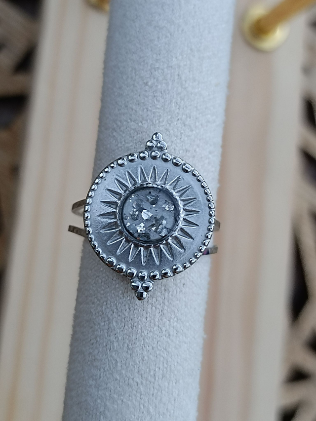 Bague Ethnique réglable - Argent - Paillettes argentées