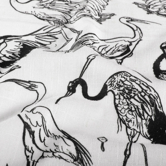 Lin Viscose Oiseaux Noir et Blanc