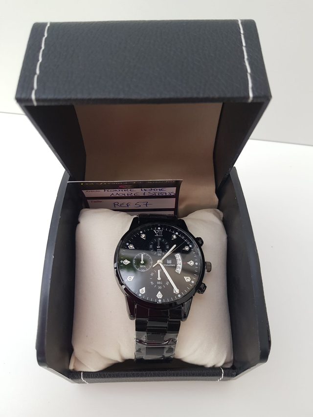 Montre Acier Noir Strass Argentés Homme