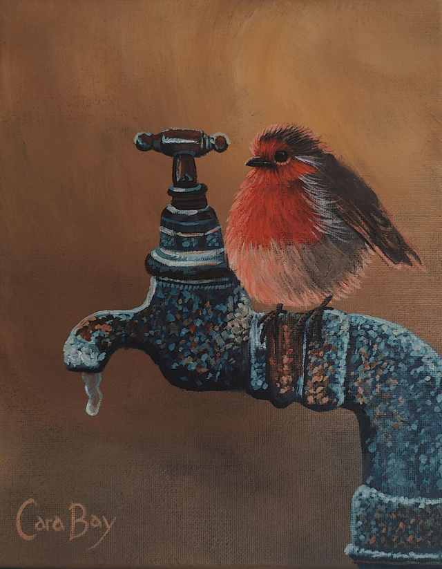Robin on old tap PRINT on canvas