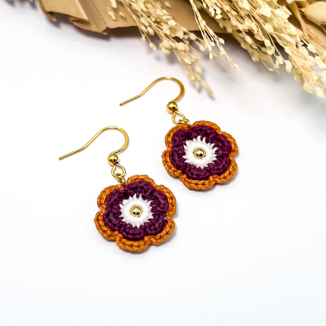 Boucles d’oreilles fleurs Corolles ~ S ~ Burgundy / Terracotta