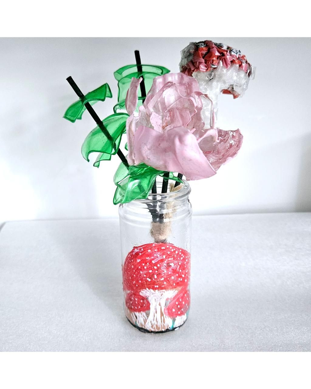 Crochet Mushroom Flowers Diffuser Bottles Glass Fragrance Containers Handpaint ECO Handmade