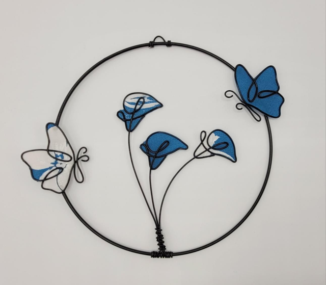 C44 Fleurs et papillons tissu aimantés cercle