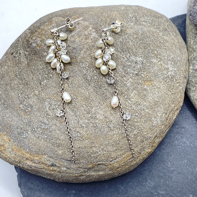 REFURBISHED Vintage Baroque Pearl Dangle Stud Earrings in Sterling Silver