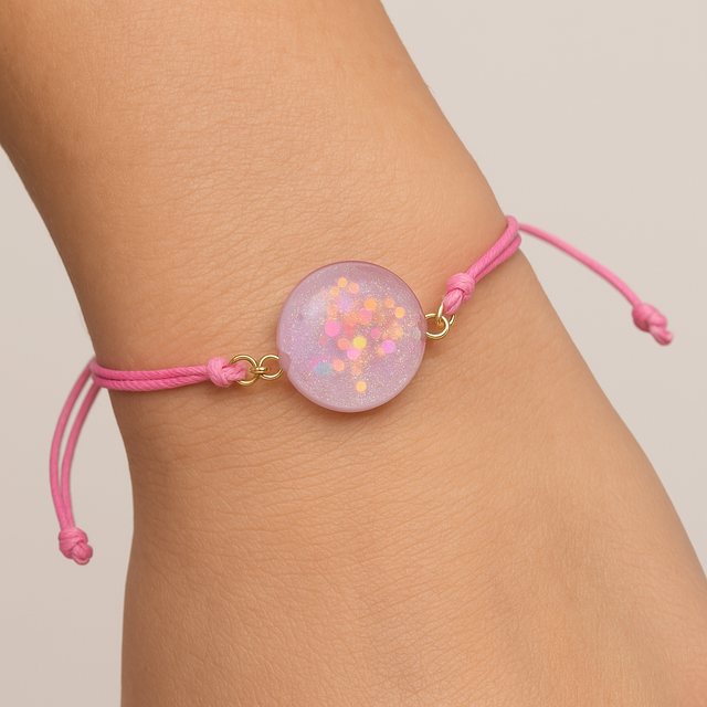 Bracelet en résine artisanal rose pailleté
