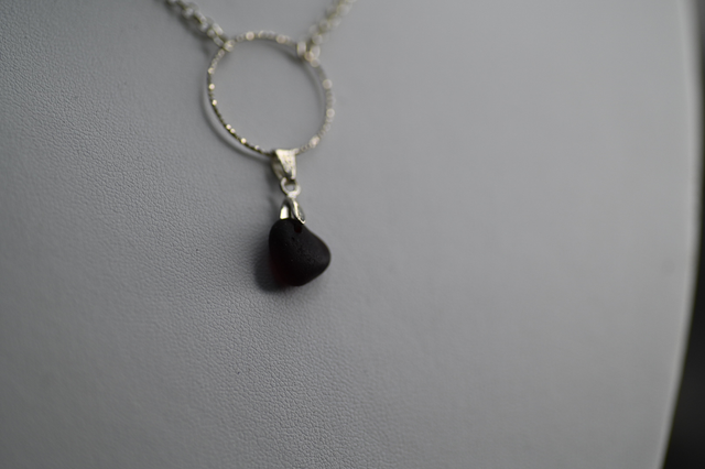 Red seaglass 925 silver necklace 