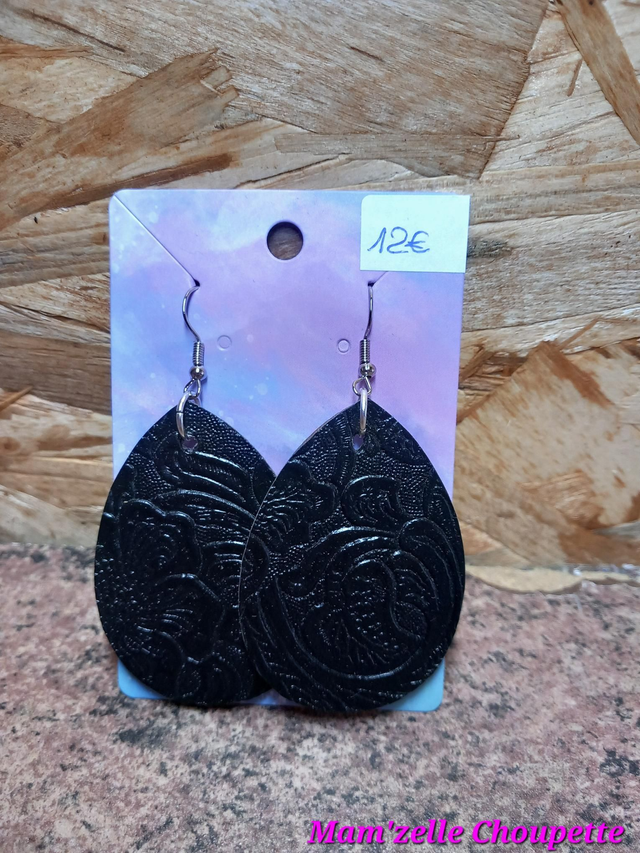 Boucles d&#039;oreilles gouttes bois et simili cuir