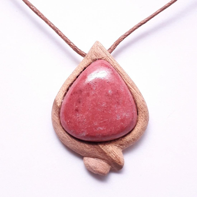 Thulite Necklace with Hand Carved Palo Santo Wood 