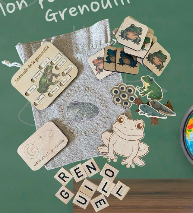 Pochon éducatif thème grenouille - Jeu éducatif en bois