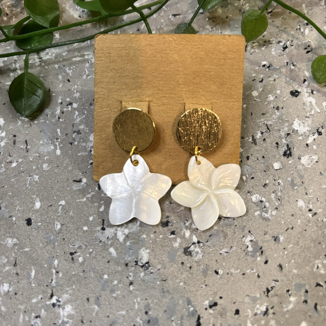 Boucles d’oreilles fantaisie doré et nacré 