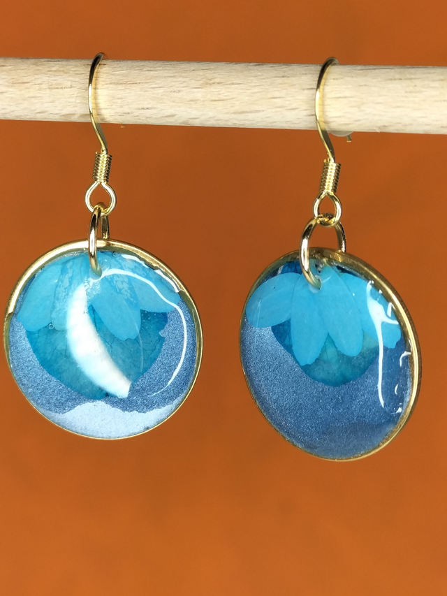Boucles d'oreilles pendantes rondes bleues