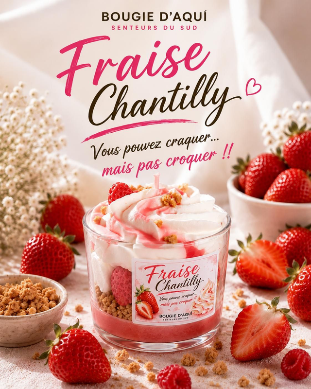 Bougie gourmande Fraise Chantilly – 130 g