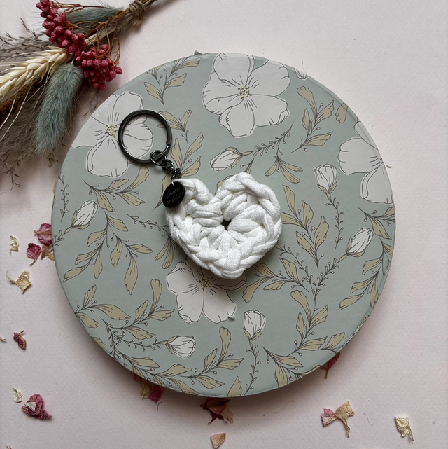 Porte-clés cœur blanc en coton recyclé