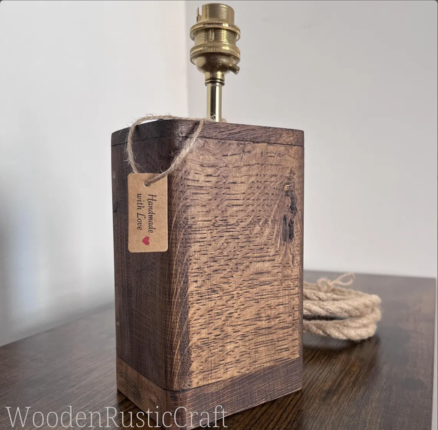 Tall Chunky Oak Table Lamp Base — Georgian Oak & Jute Cord