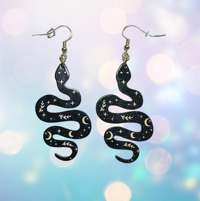 Black Celestial Snake Earrings